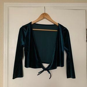 Turquoise Velvet Tie Front Shirt